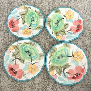 The Pioneer Woman Teal Hyacinth VTG Stoneware Salad Plates (4)